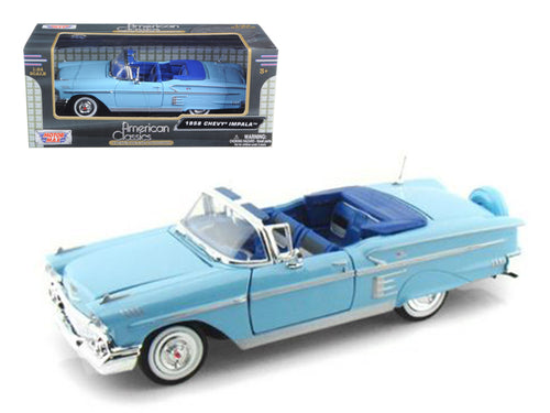 1958 Chevrolet Impala Convertible Blue 1/24 Diecast Model Car by Motormax — physical