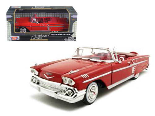 1958 Chevrolet Impala Convertible Red 1/24 Diecast Model Car by Motormax — physical