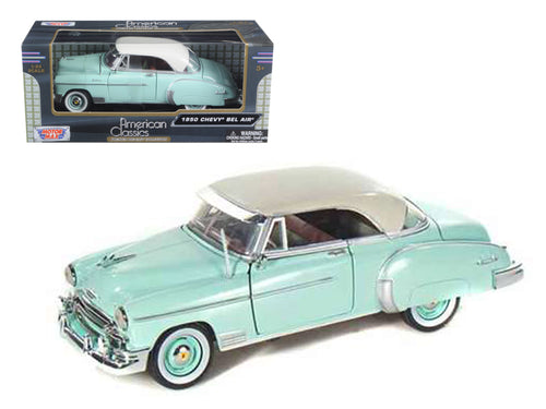 1950 Chevrolet Bel Air Green with Cream Top 1/24 Diecast Model Car by Motormax — physical
