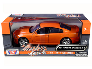 2011 Dodge Charger R/T Hemi Metallic Orange 1/24 Diecast Model Car by Motormax — physical