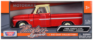 1966 Chevrolet C10 Fleetside Pickup Truck Red with Cream Top "American Classics" 1/24 Diecast Model Car by Motormax —