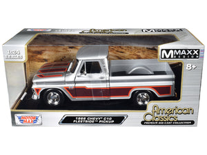 1966 Chevrolet C10 Fleetside Pickup Truck Silver Metallic with Brown Sides "American Classics" Series 1/24 Diecast Model Car by Motormax