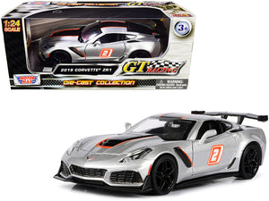 2019 Chevrolet Corvette ZR1 #2 Silver with Black and Orange Stripes "GT Racing" Series 1/24 Diecast Model Car by Motormax —