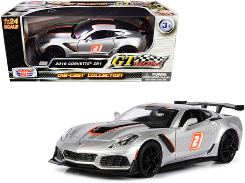 2019 Chevrolet Corvette ZR1 #2 Silver with Black and Orange Stripes "GT Racing" Series 1/24 Diecast Model Car by Motormax —