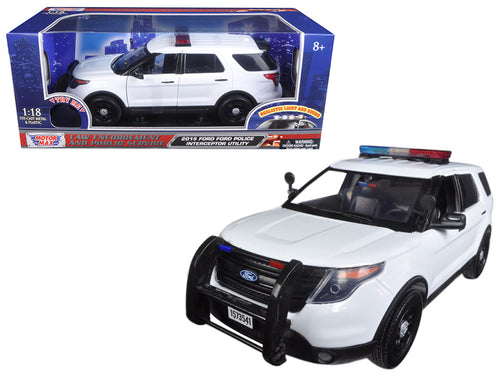 2015 Ford Police Interceptor Utility White with Flashing Light Bar and Front and Rear Lights and 2 Sounds 1/18 Diecast Model