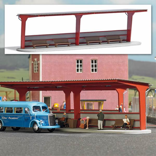 Black Forest® Hobby Supply Co Busch 1377 HO Scale Bus Station -- Laser-Cut Kit — HO Scale Structures > Busch