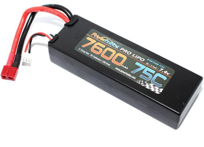 PowerHobby 2S 7.4V 7600mAh 75C Lipo Battery Pack w Deans Plug Hard Case