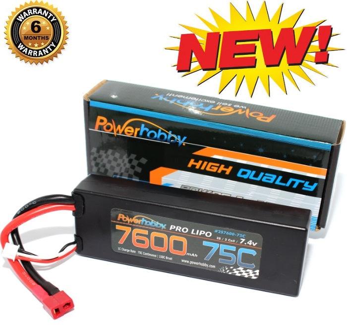 PowerHobby 2S 7.4V 7600mAh 75C Lipo Battery Pack w Deans Plug Hard Case