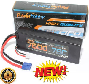 PowerHobby 2S 7.4V 7600mAh 75C Lipo Battery Pack w EC3 Plug Hard Case