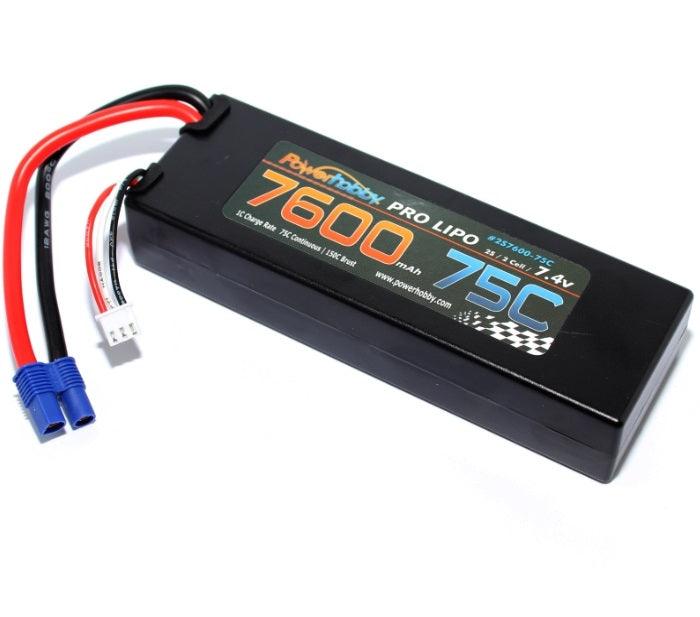 PowerHobby 2S 7.4V 7600mAh 75C Lipo Battery Pack w EC3 Plug Hard Case