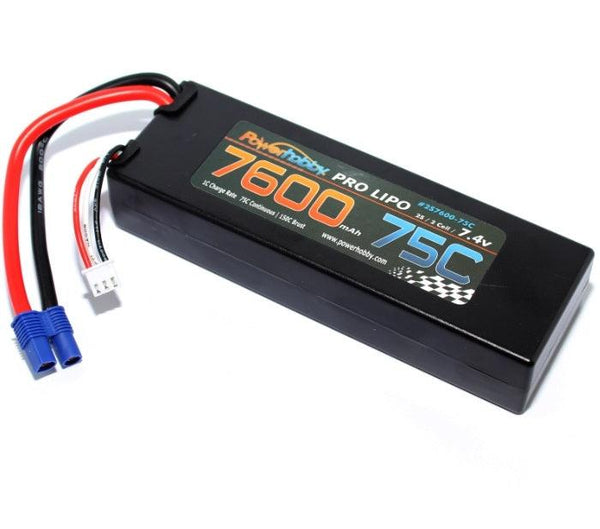 PowerHobby 2S 7.4V 7600mAh 75C Lipo Battery Pack w EC3 Plug Hard Case