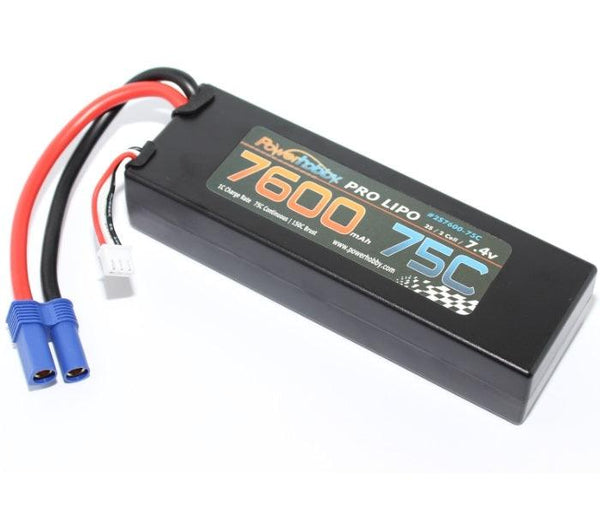 PowerHobby 2S 7.4V 7600mAh 75C Lipo Battery Pack w EC5 Plug Hard Case