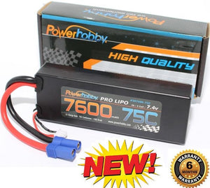 PowerHobby 2S 7.4V 7600mAh 75C Lipo Battery Pack w EC5 Plug Hard Case