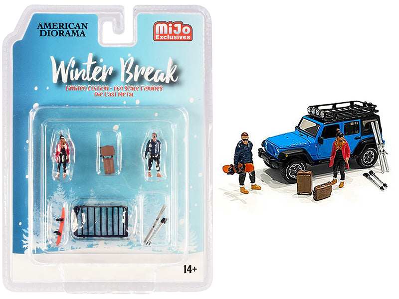 "Winter Break" Diecast Set of 6 pieces (2 Figurines and 4 Accessories) for 1/64 Scale Models by American Diorama — Scale