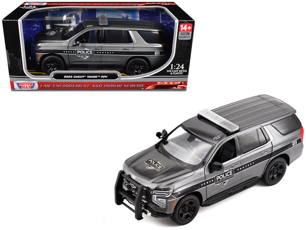 2025 Chevrolet Tahoe PPV "General Motors Police" Gray Metallic "Custom Builder's Kit - Law Enforcement and Public Service" Series 1/24 Diecast Model Car by Motormax