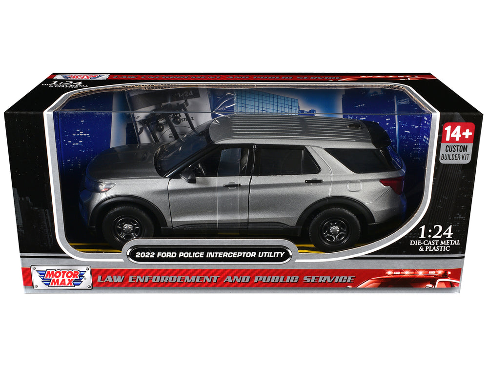 2022 Ford Police Interceptor Utility Unmarked Silver Metallic "Builder's Kit" "Law Enforcement and Public Service" Series 1/24 Diecast Model Car by Motormax