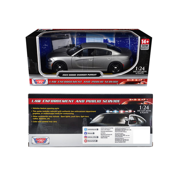 2023 Dodge Charger Pursuit Police Car Silver Metallic "Custom Builder's Kit - Law Enforcement and Public Service" Series 1/24 Diecast Model Car by Motormax