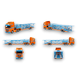 Flame Scania Car Carrier Blue & Orange 1:64