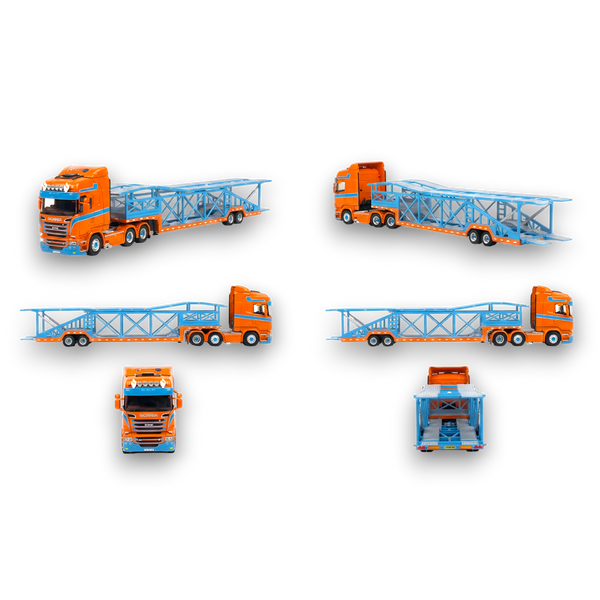 Flame Scania Car Carrier Blue & Orange 1:64