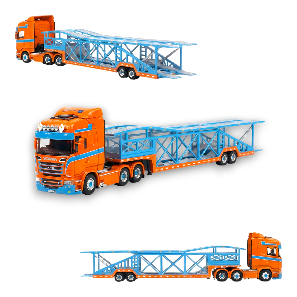 Flame Scania Car Carrier Blue & Orange 1:64