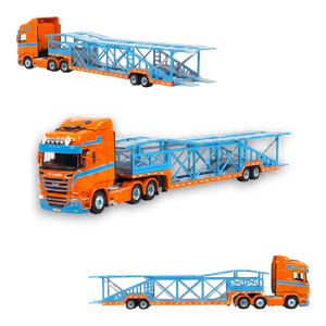 Flame Scania Car Carrier Blue & Orange 1:64