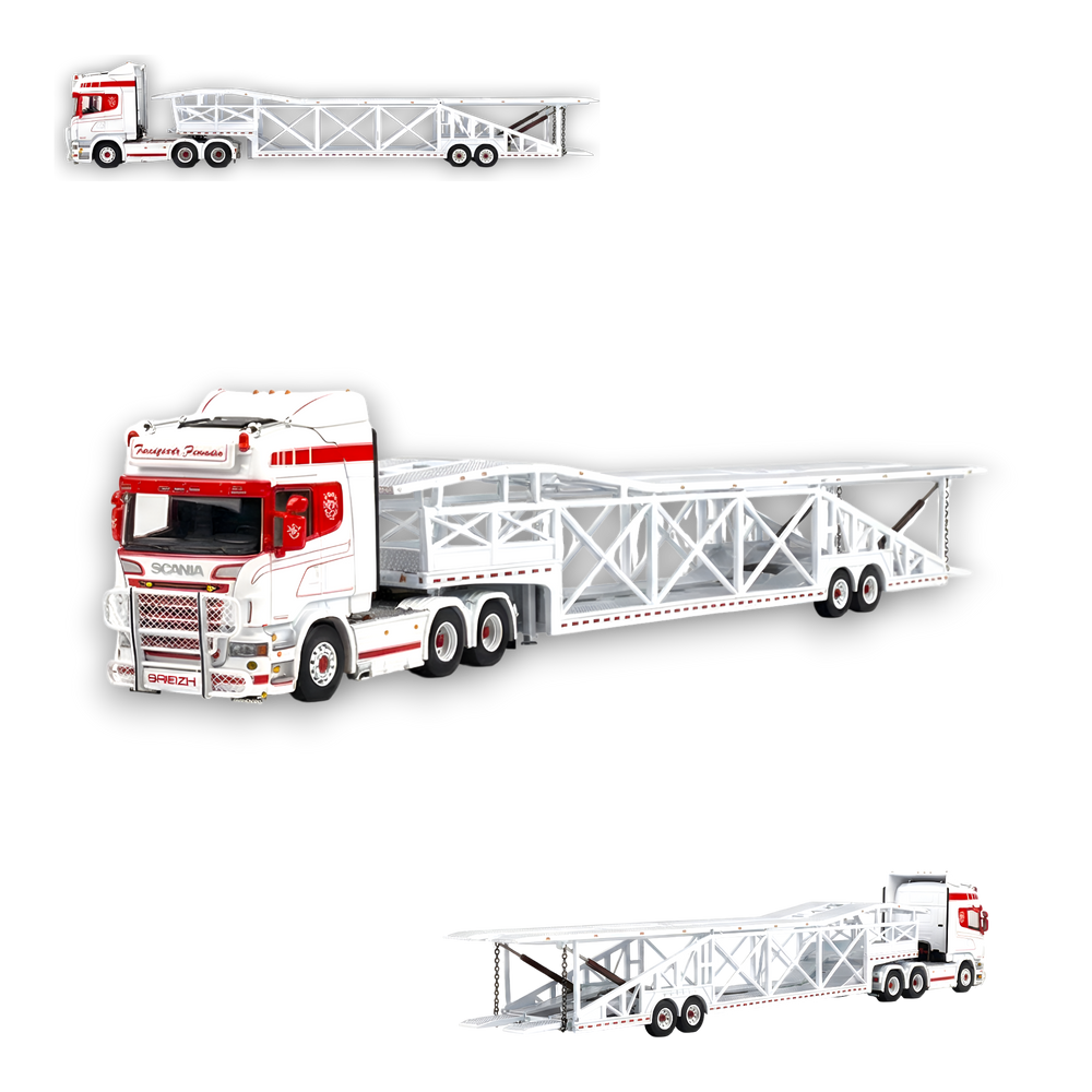 Flame Scania Car Carrier Transport Truck Red White 1:64 - Limited to 299 Pcs