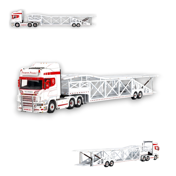 Flame Scania Car Carrier Transport Truck Red White 1:64 - Limited to 299 Pcs