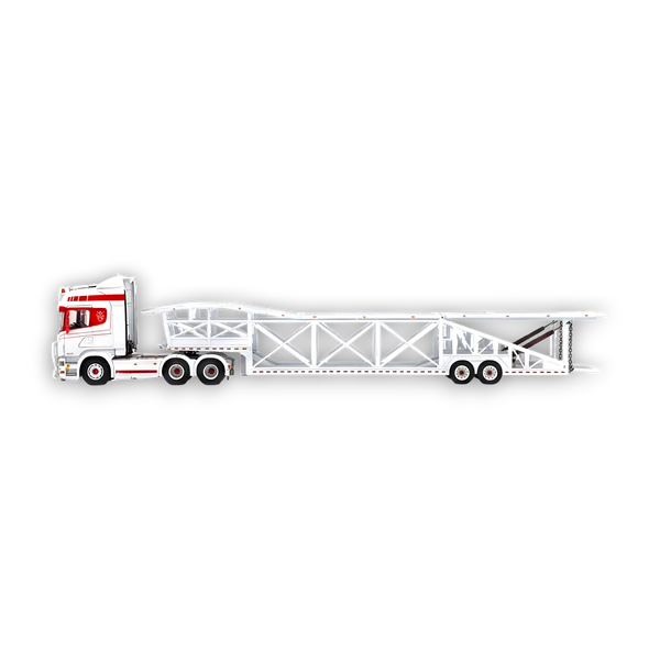 Flame Scania Car Carrier Transport Truck Red White 1:64 - Limited to 299 Pcs
