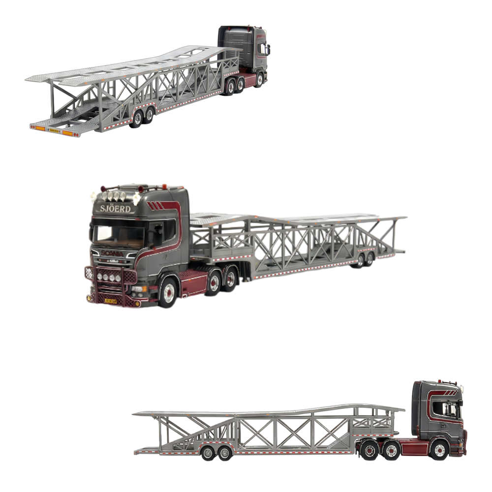 Flame Scania Car Carrier Transport Truck Grey Red 1:64 - Limited to 299 Pcs