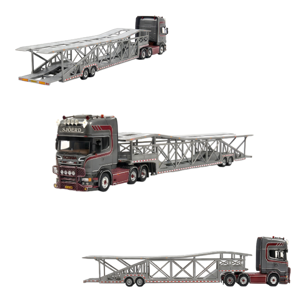 Flame Scania Car Carrier Transport Truck Grey Red 1:64 - Limited to 299 Pcs