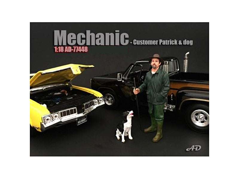 Customer Patrick and a Dog Figurine / Figure For 1:18 Models by American Diorama — Scale Model Accessories