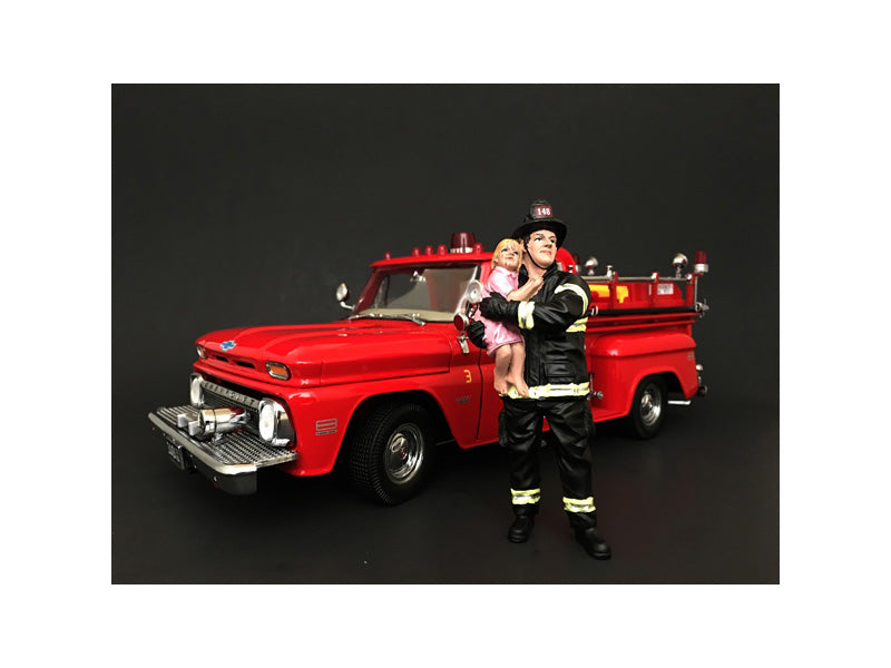 Firefighter Saving Life with Baby Figurine / Figure For 1:18 Models by American Diorama — Scale Model Accessories