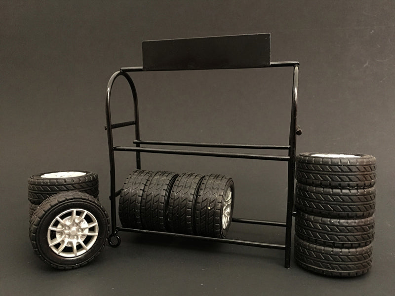 Metal Tire Rack with Rims and Tires for 1/24 Scale Models by American Diorama — Scale Model Accessories