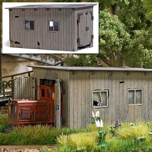 Busch 12381 HO Scale Feldbahn Loco Shed Laser-Cut Wood Kit