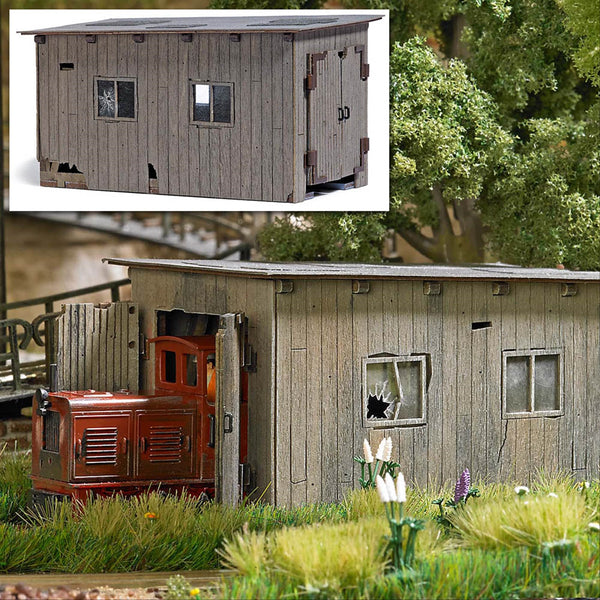 Busch 12381 HO Scale Feldbahn Loco Shed Laser-Cut Wood Kit