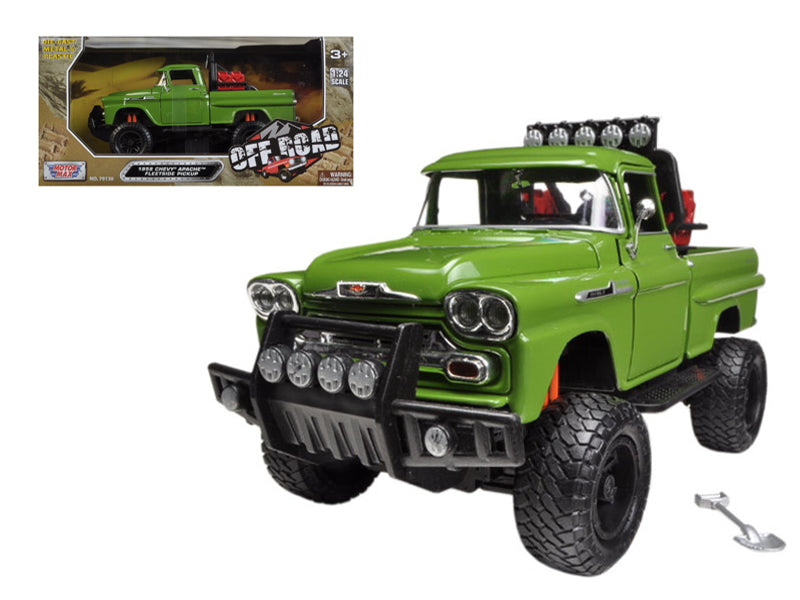 1958 Chevrolet Apache Fleetside Pickup Truck Off Road Green 1/24 Diecast Model by Motormax — physical
