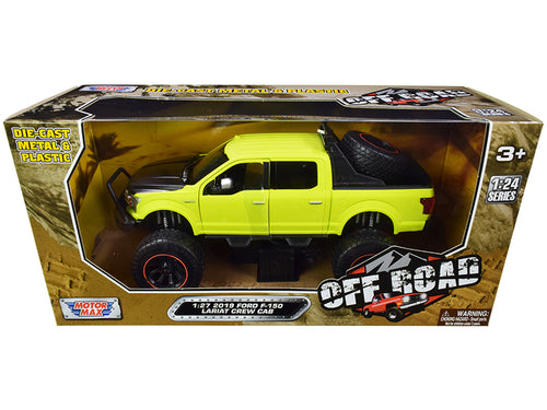 2019 Ford F-150 Lariat Crew Cab Pickup Truck Off Road Bright Green 1/27 Diecast Model Car by Motormax — physical