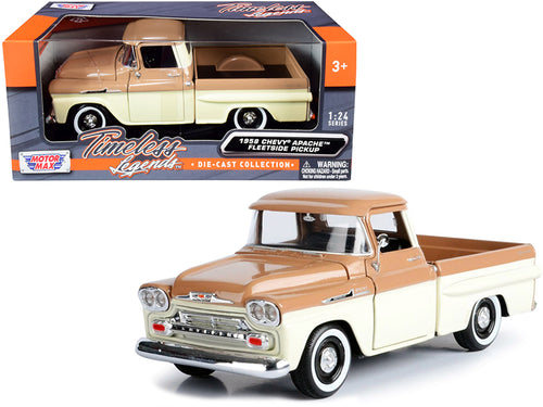 1958 Chevrolet Apache Fleetside Pickup Truck Brown and Beige 1/24 Diecast Model Car by Motormax — physical