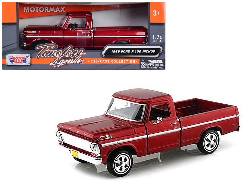 1969 Ford F-100 Pickup Truck Burgundy 1/24 Diecast Model Car by Motormax — physical