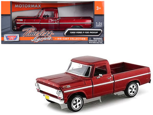 1969 Ford F-100 Pickup Truck Burgundy 1/24 Diecast Model Car by Motormax — physical