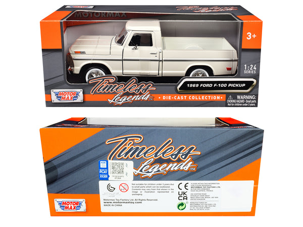 1969 Ford F-100 Pickup Truck Cream "Timeless Legends" Series 1/24 Diecast Model Car by Motormax