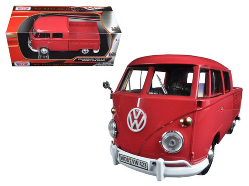 Volkswagen Type 2 (T1) Double Cab Pickup Truck Wax Red 1/24 Diecast Model Car by Motormax — physical