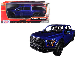 2017 Ford F-150 Raptor Pickup Truck Blue with Black Wheels 1/27 Diecast Model Car by Motormax — physical