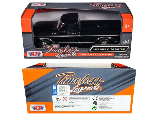 1979 Ford F-150 Custom Pickup Truck Black "Timeless Legends" Series 1/24 Diecast Model Car by Motormax
