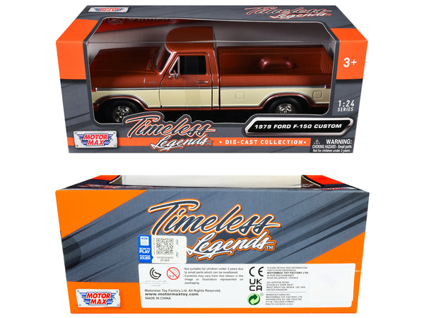 1979 Ford F-150 Custom Pickup Truck Brown Metallic and Cream "Timeless Legends" Series 1/24 Diecast Model Car by Motormax