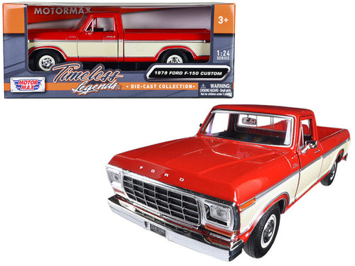 1979 Ford F-150 Pickup Truck Red and Cream 1/24 Diecast Model Car by Motormax — physical