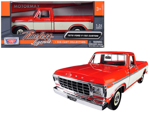 1979 Ford F-150 Custom Pickup Truck Orange and Cream 1/24 Diecast Model Car by Motormax — physical