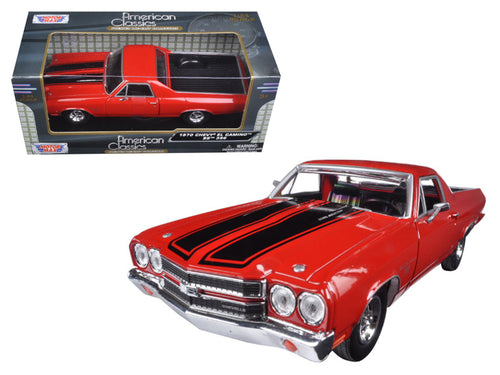 1970 Chevrolet El Camino SS 396 Red with Black Stripes 1/24 Diecast Model Car by Motormax — physical