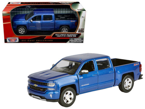 2017 Chevrolet Silverado 1500 LT Z71 Crew Cab Pickup Truck Blue 1/27 Diecast Model Car by Motormax — physical