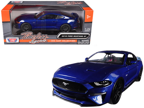 2018 Ford Mustang GT 5.0 Blue with Black Wheels 1/24 Diecast Model Car by Motormax — physical